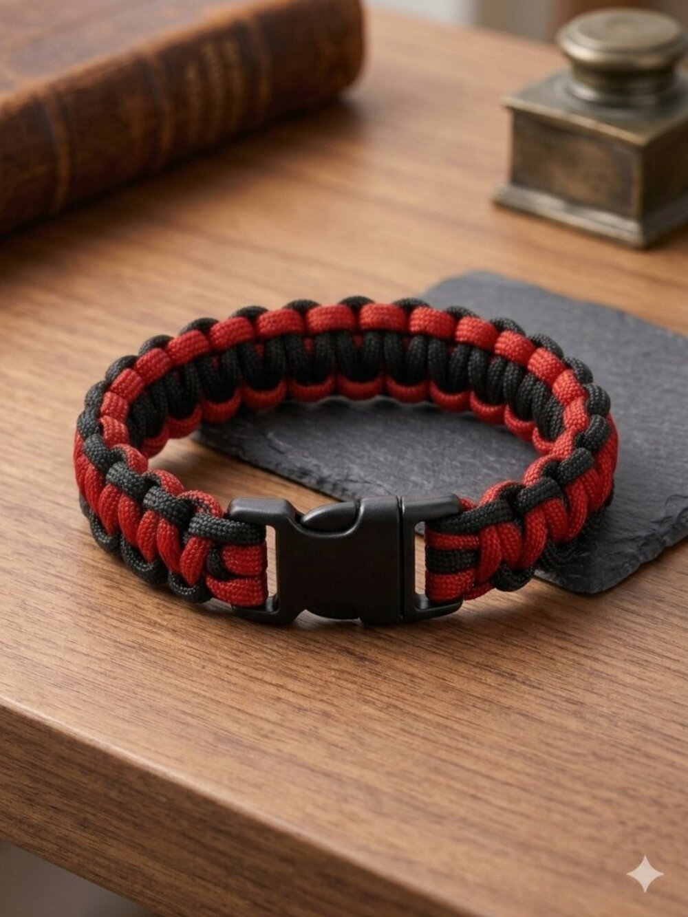 Handmade Paracord Braided Bracelet In Black and Red | Pick Your Size